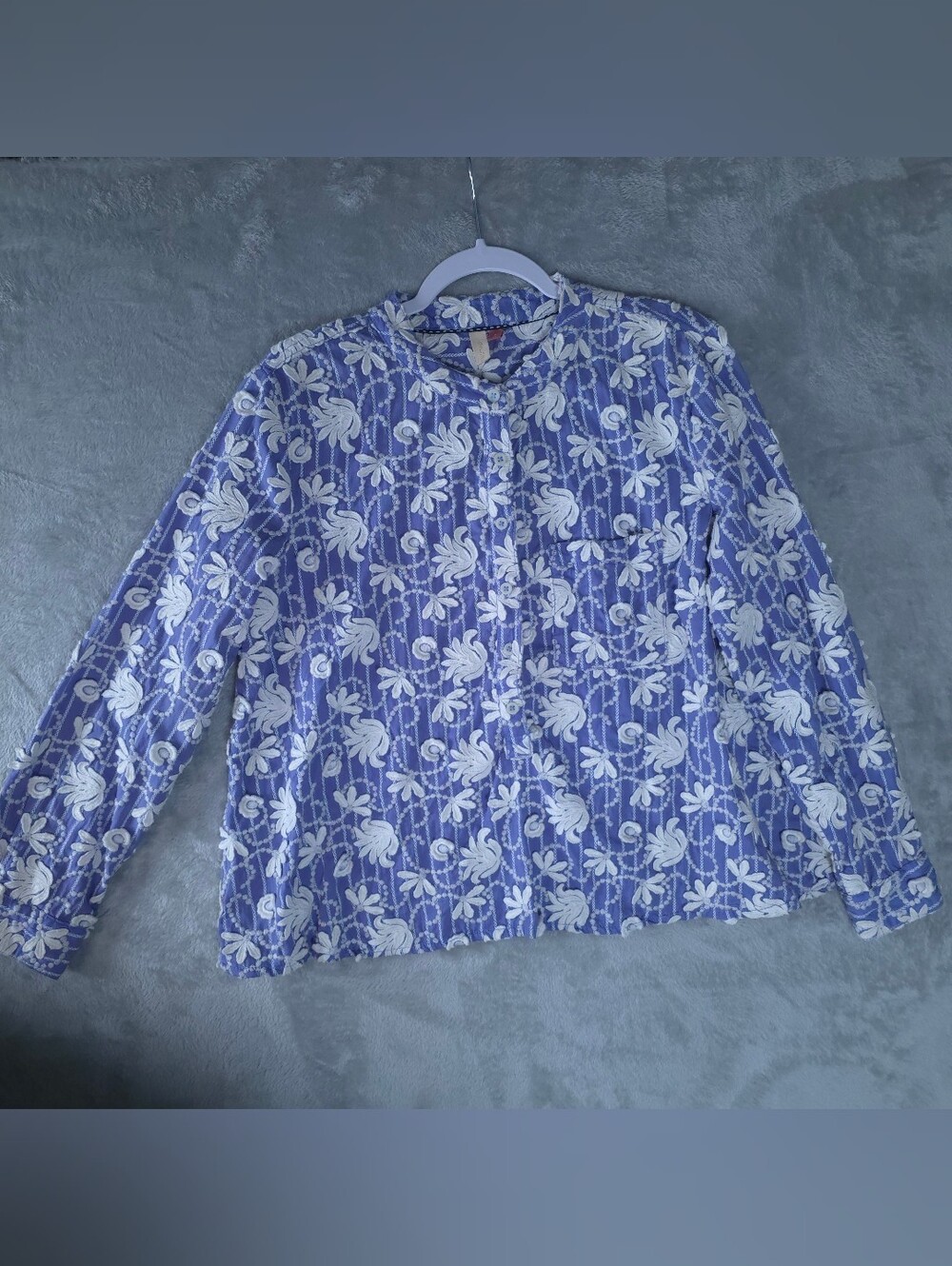 Anthropologie Pilcro Keira Embroidered Blouse Small Blue White Floral Cotton S